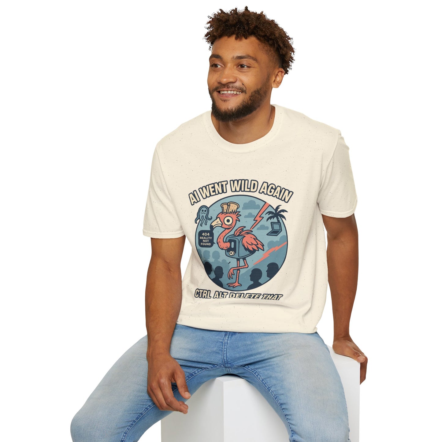 AI Gone Wild T-Shirt, Quirky Flamingo Tee