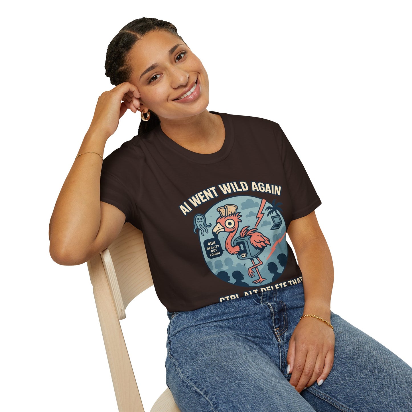 AI Gone Wild T-Shirt, Quirky Flamingo Tee