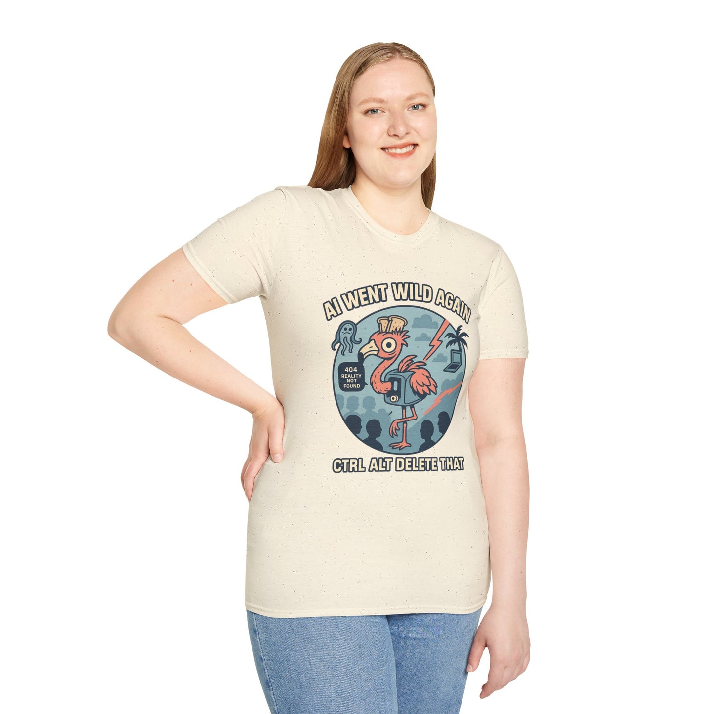 AI Gone Wild T-Shirt, Quirky Flamingo Tee