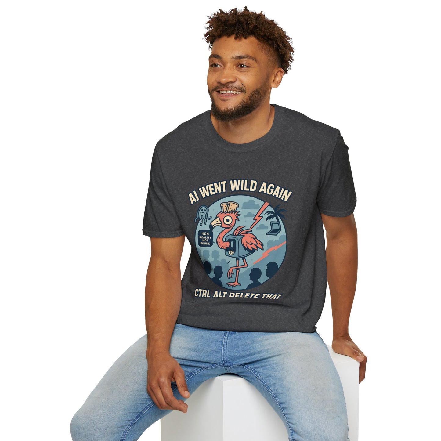 AI Gone Wild T-Shirt, Quirky Flamingo Tee
