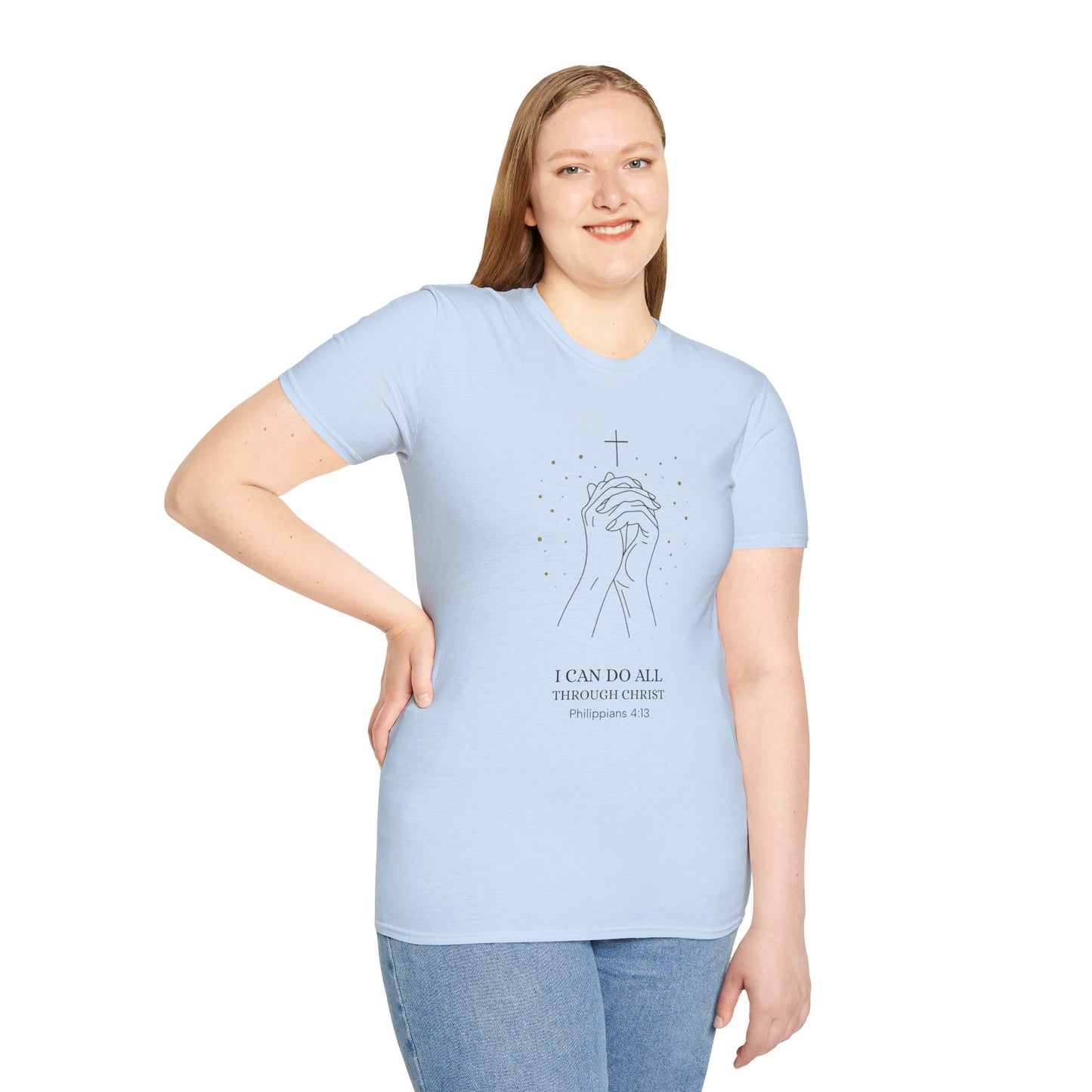 I can do all through Christ | Inspirational Christian T-Shirt, Religious Shirt, Faith Tee, Unisex Softstyle T-Shirt, Biblical Gift, Prayer Shirt, Philippians 4:13 Tee