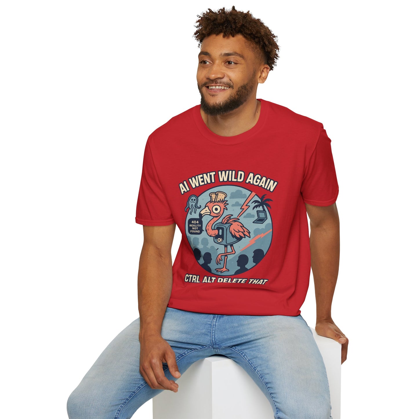 AI Gone Wild T-Shirt, Quirky Flamingo Tee
