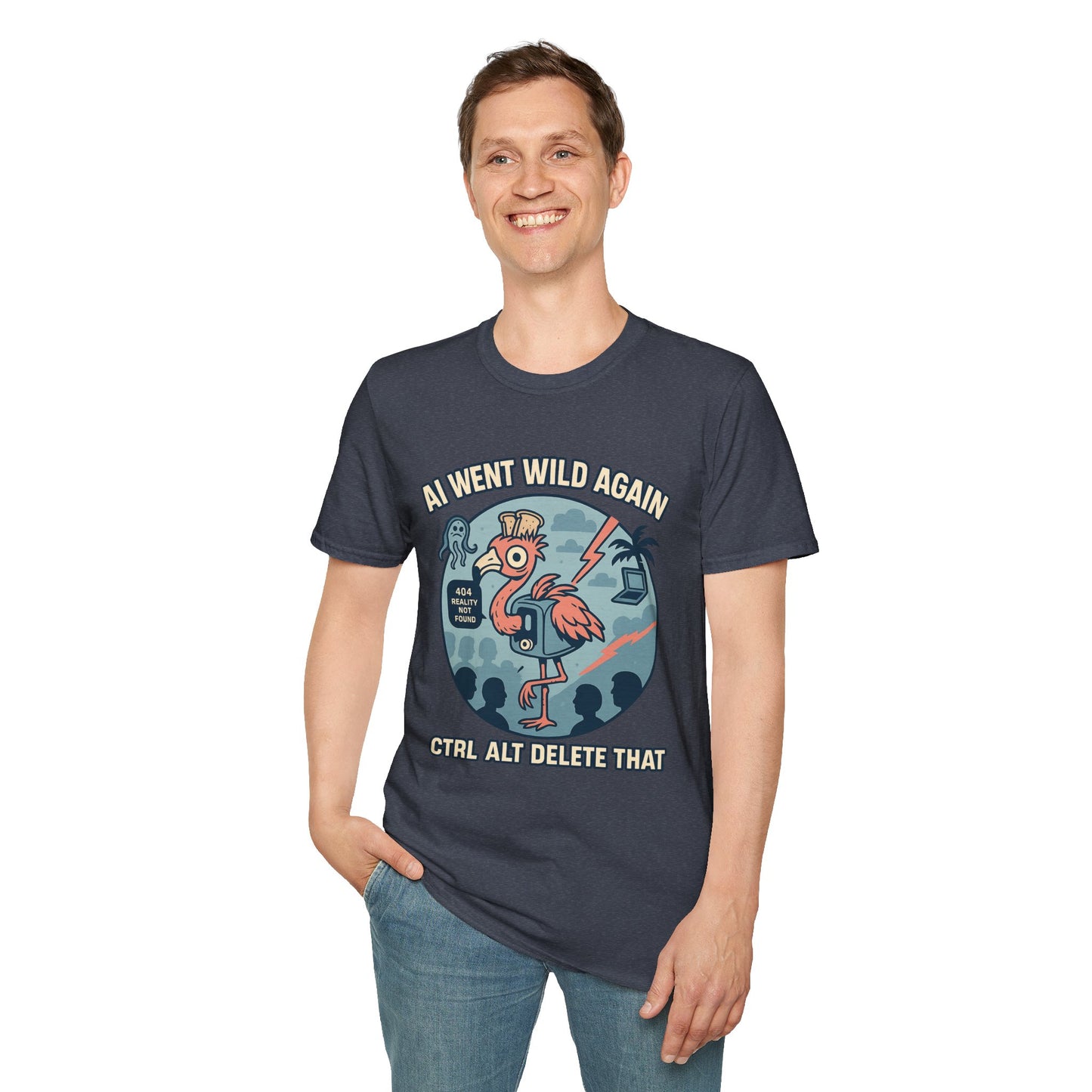 AI Gone Wild T-Shirt, Quirky Flamingo Tee