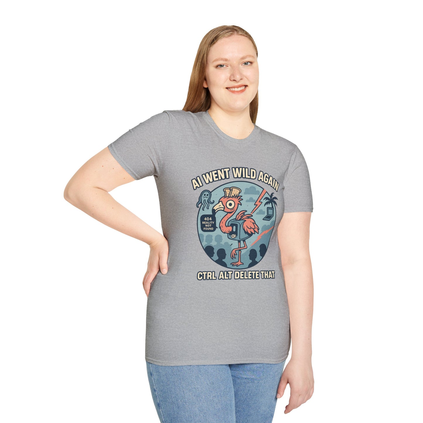AI Gone Wild T-Shirt, Quirky Flamingo Tee