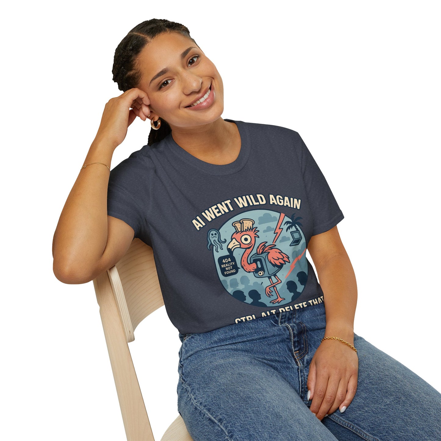 AI Gone Wild T-Shirt, Quirky Flamingo Tee