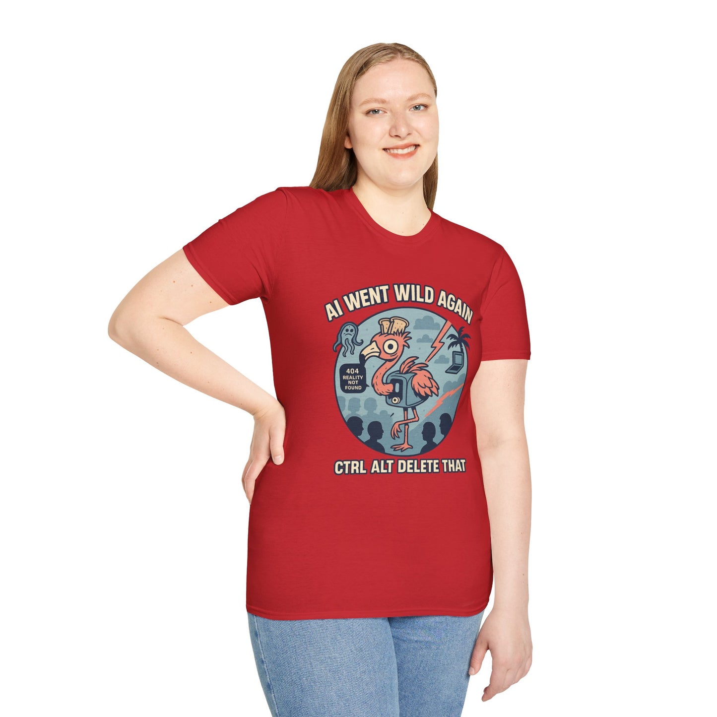 AI Gone Wild T-Shirt, Quirky Flamingo Tee