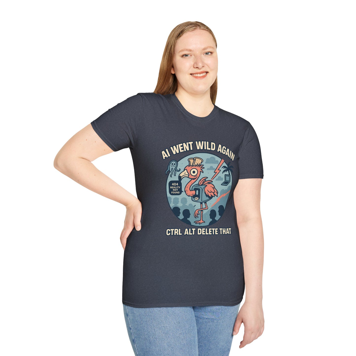 AI Gone Wild T-Shirt, Quirky Flamingo Tee
