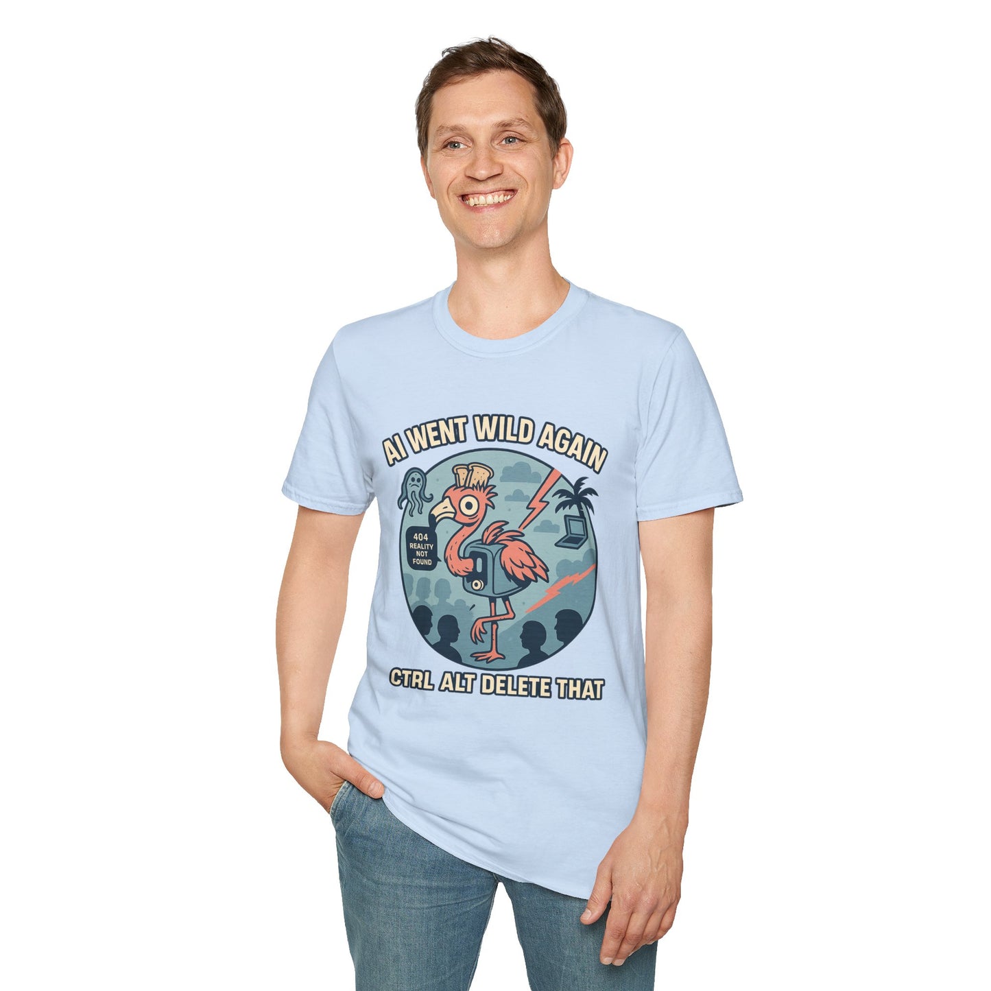 AI Gone Wild T-Shirt, Quirky Flamingo Tee