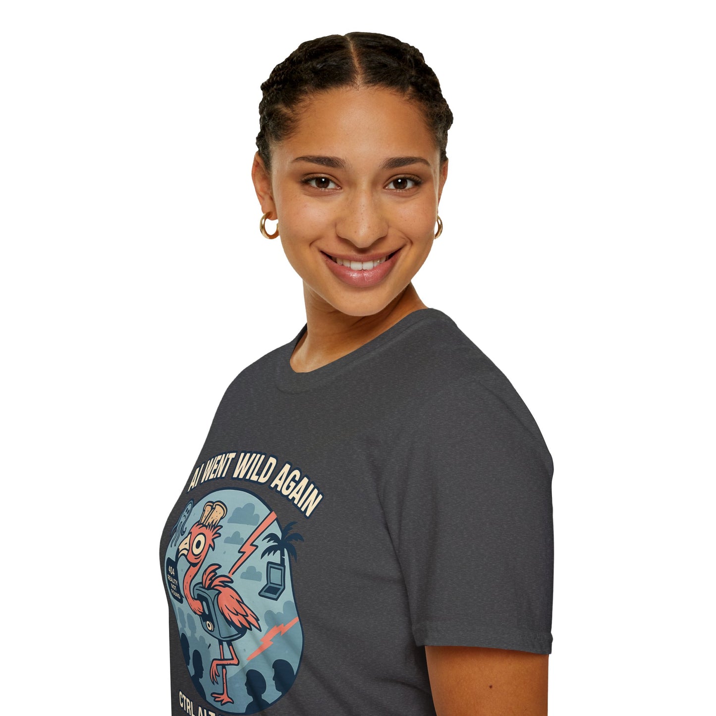 AI Gone Wild T-Shirt, Quirky Flamingo Tee