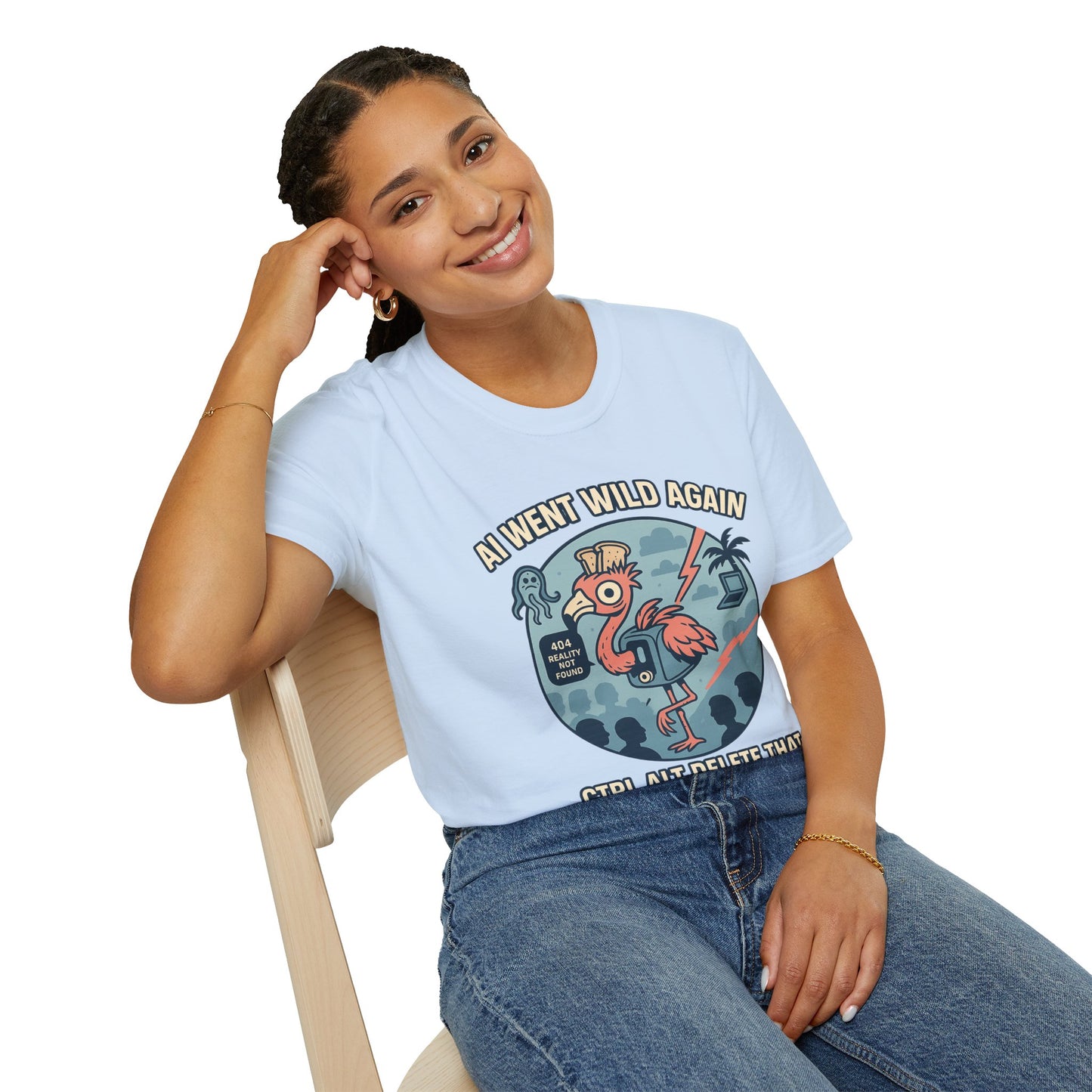 AI Gone Wild T-Shirt, Quirky Flamingo Tee