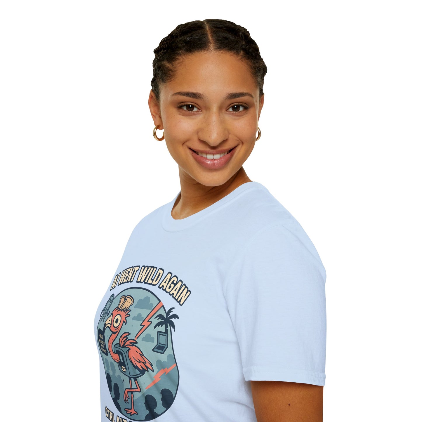 AI Gone Wild T-Shirt, Quirky Flamingo Tee