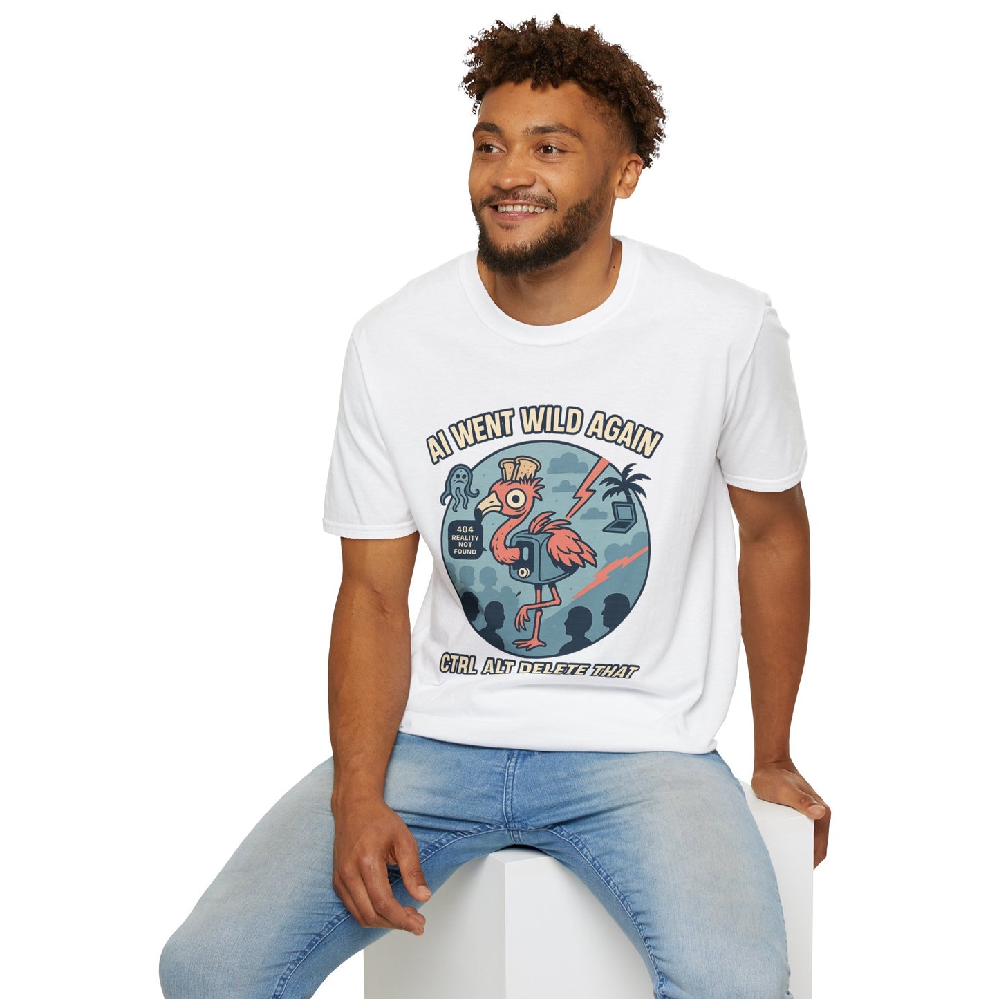 AI Gone Wild T-Shirt, Quirky Flamingo Tee