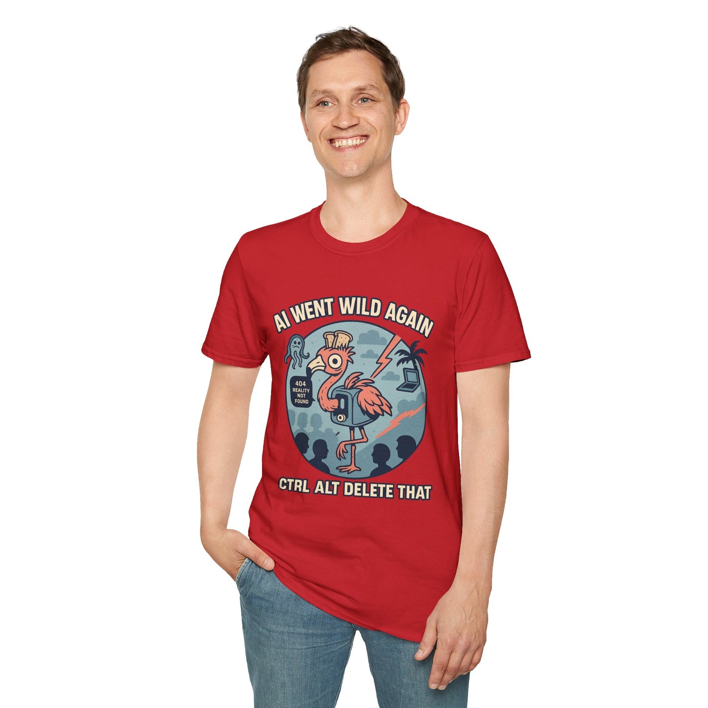 AI Gone Wild T-Shirt, Quirky Flamingo Tee