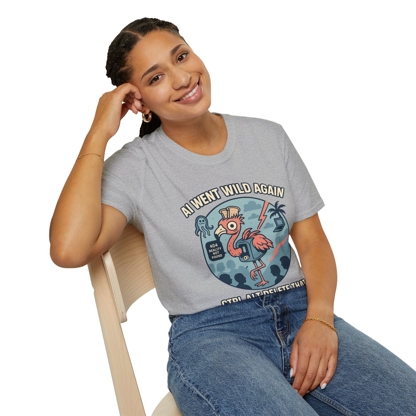 AI Gone Wild T-Shirt, Quirky Flamingo Tee