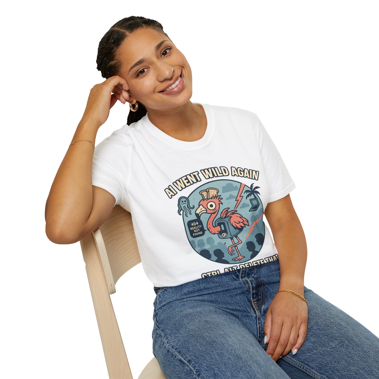 AI Gone Wild T-Shirt, Quirky Flamingo Tee