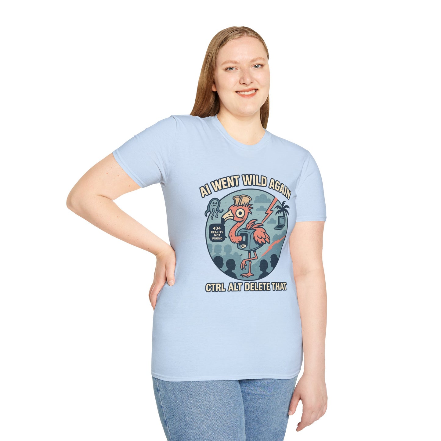 AI Gone Wild T-Shirt, Quirky Flamingo Tee