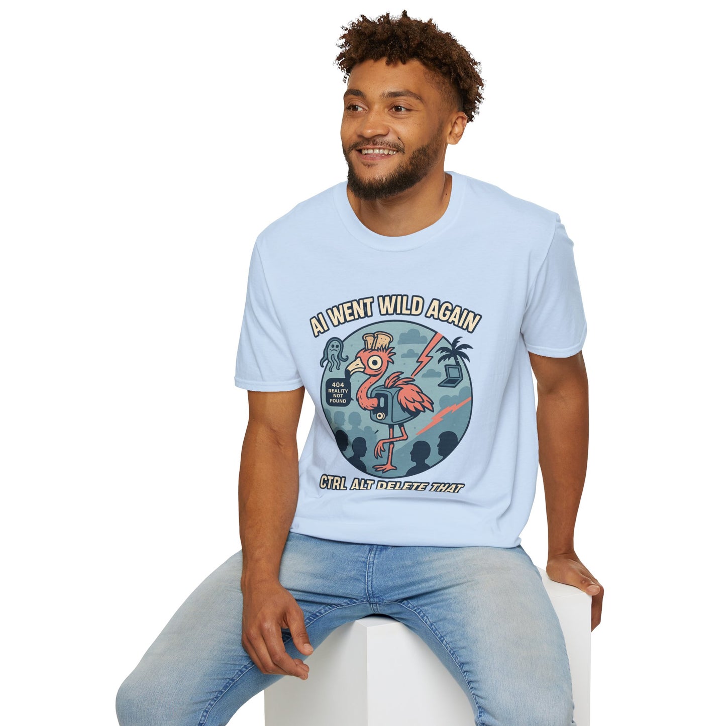 AI Gone Wild T-Shirt, Quirky Flamingo Tee