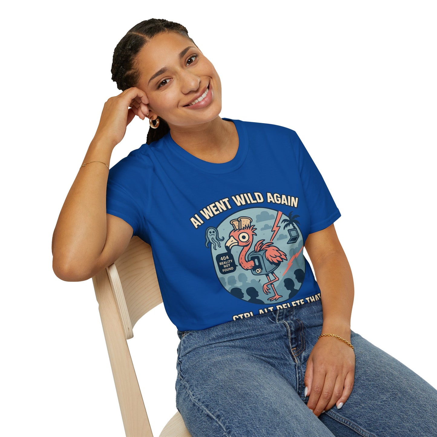 AI Gone Wild T-Shirt, Quirky Flamingo Tee
