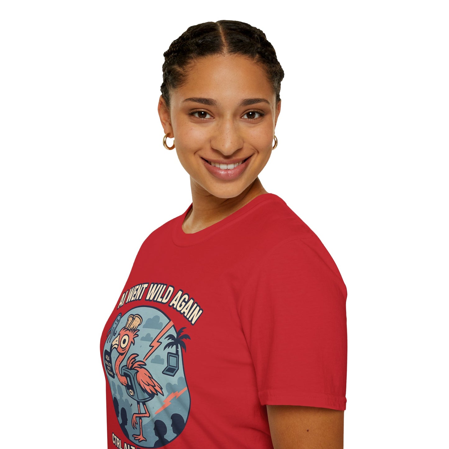 AI Gone Wild T-Shirt, Quirky Flamingo Tee