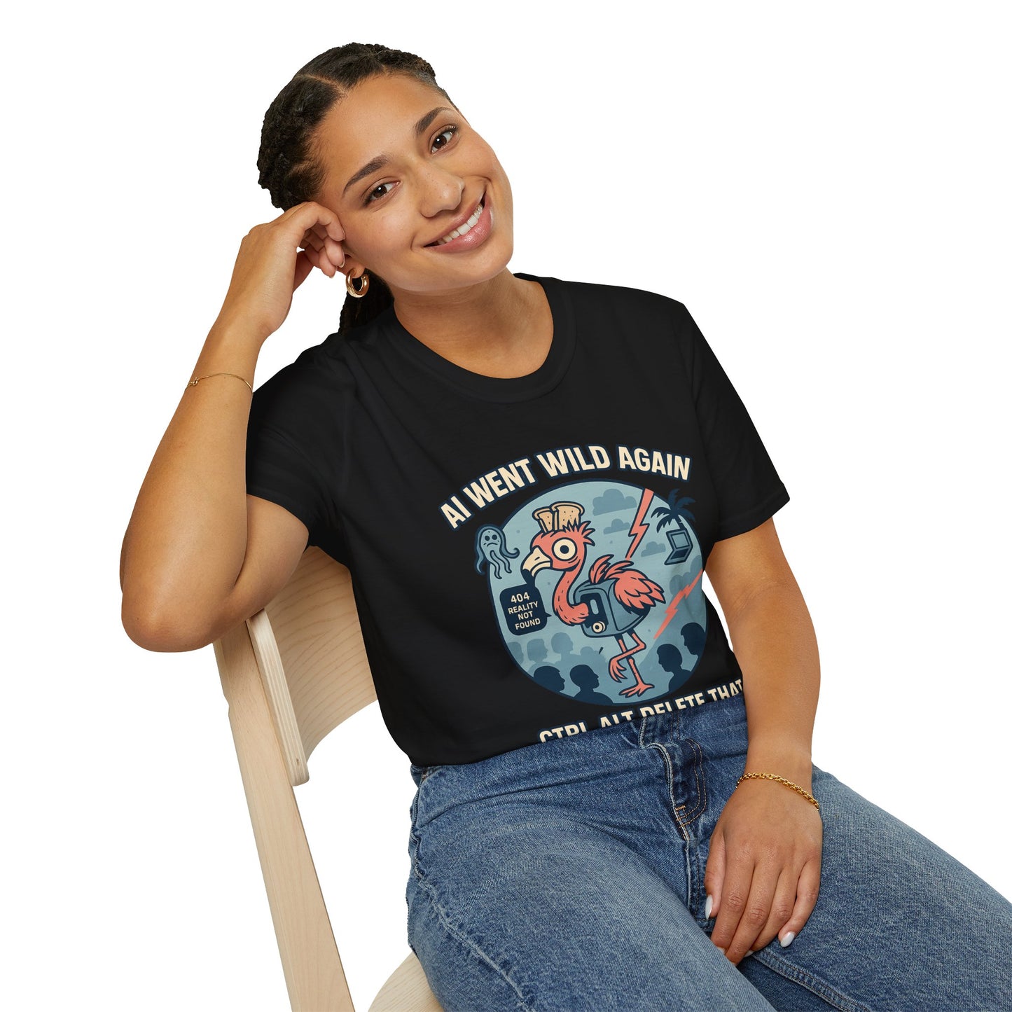 AI Gone Wild T-Shirt, Quirky Flamingo Tee