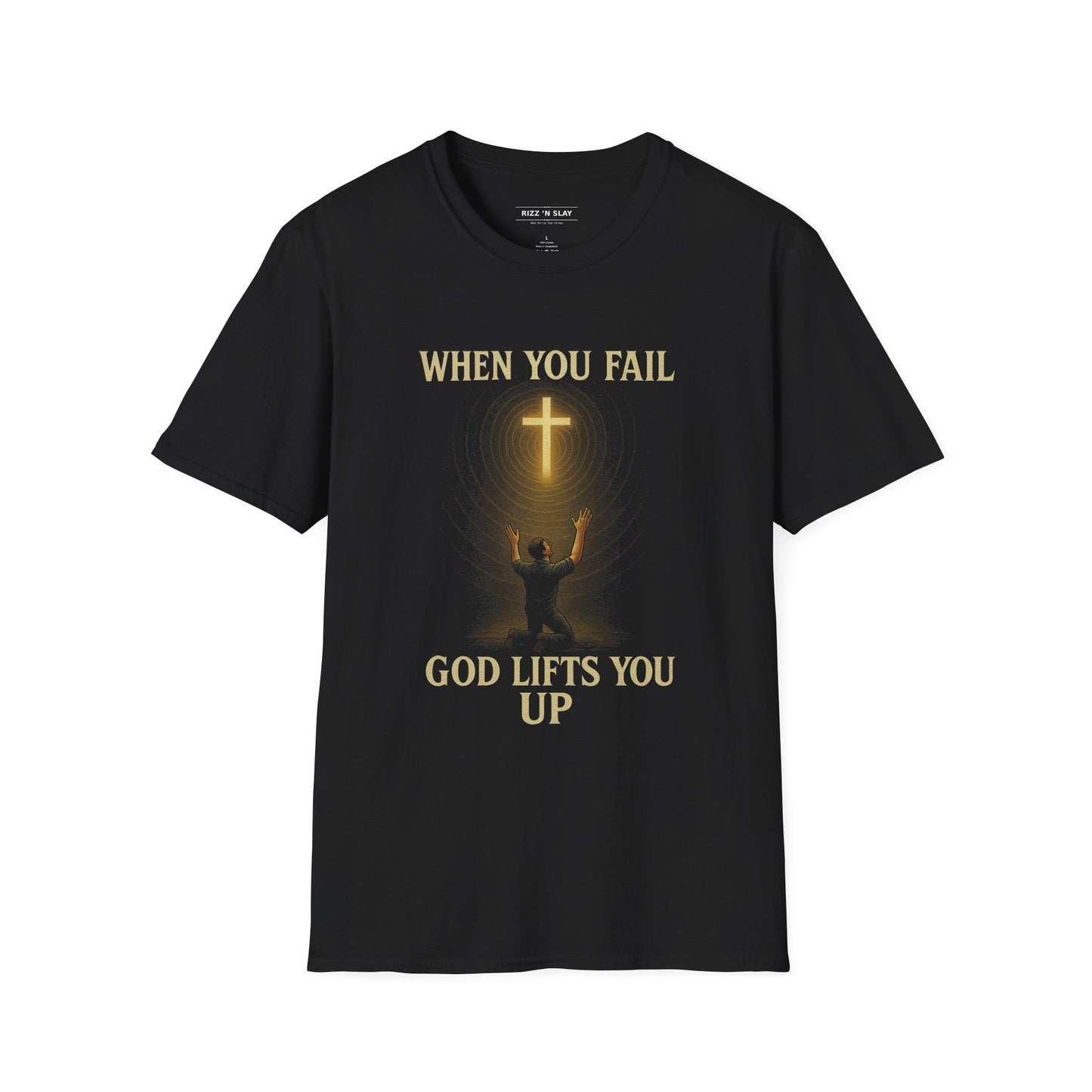 When You fail, God Lifts You Up - Christian Tee - Unisex Cotton Crew