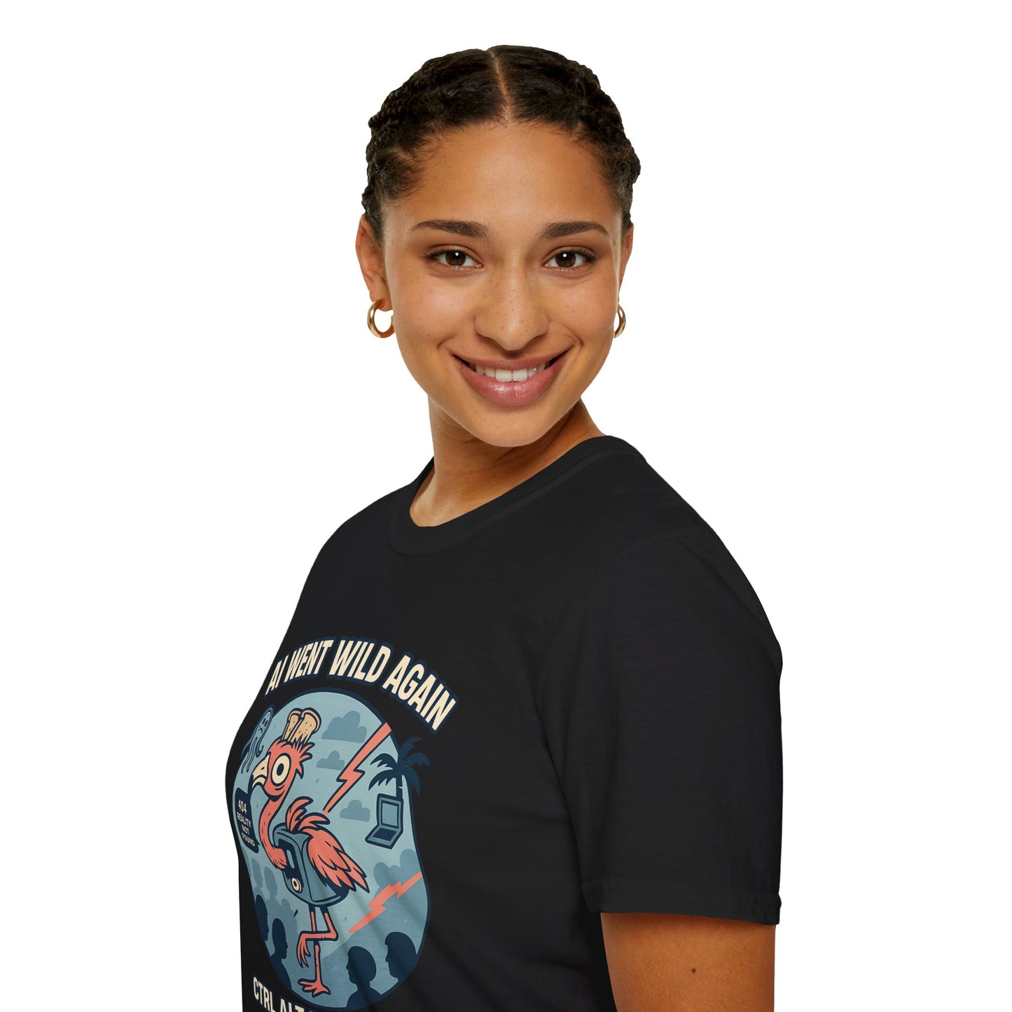 AI Gone Wild T-Shirt, Quirky Flamingo Tee
