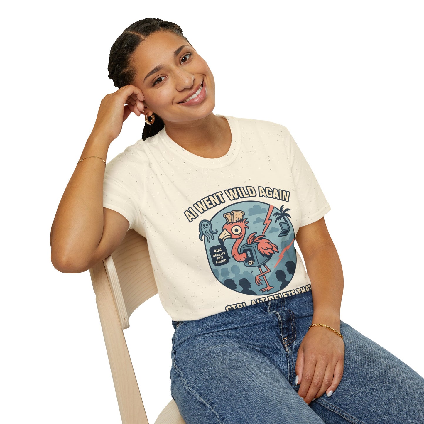 AI Gone Wild T-Shirt, Quirky Flamingo Tee