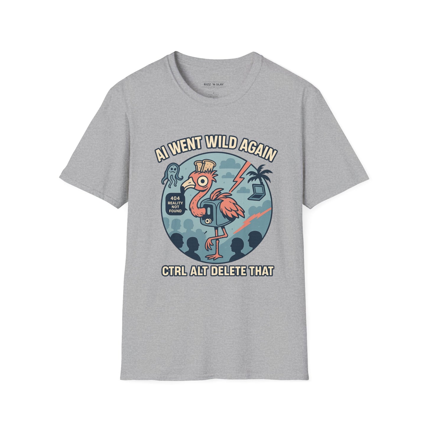 AI Gone Wild T-Shirt, Quirky Flamingo Tee
