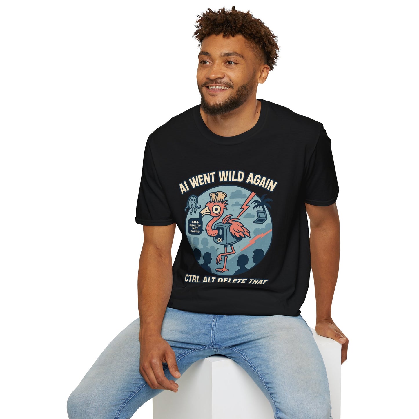 AI Gone Wild T-Shirt, Quirky Flamingo Tee