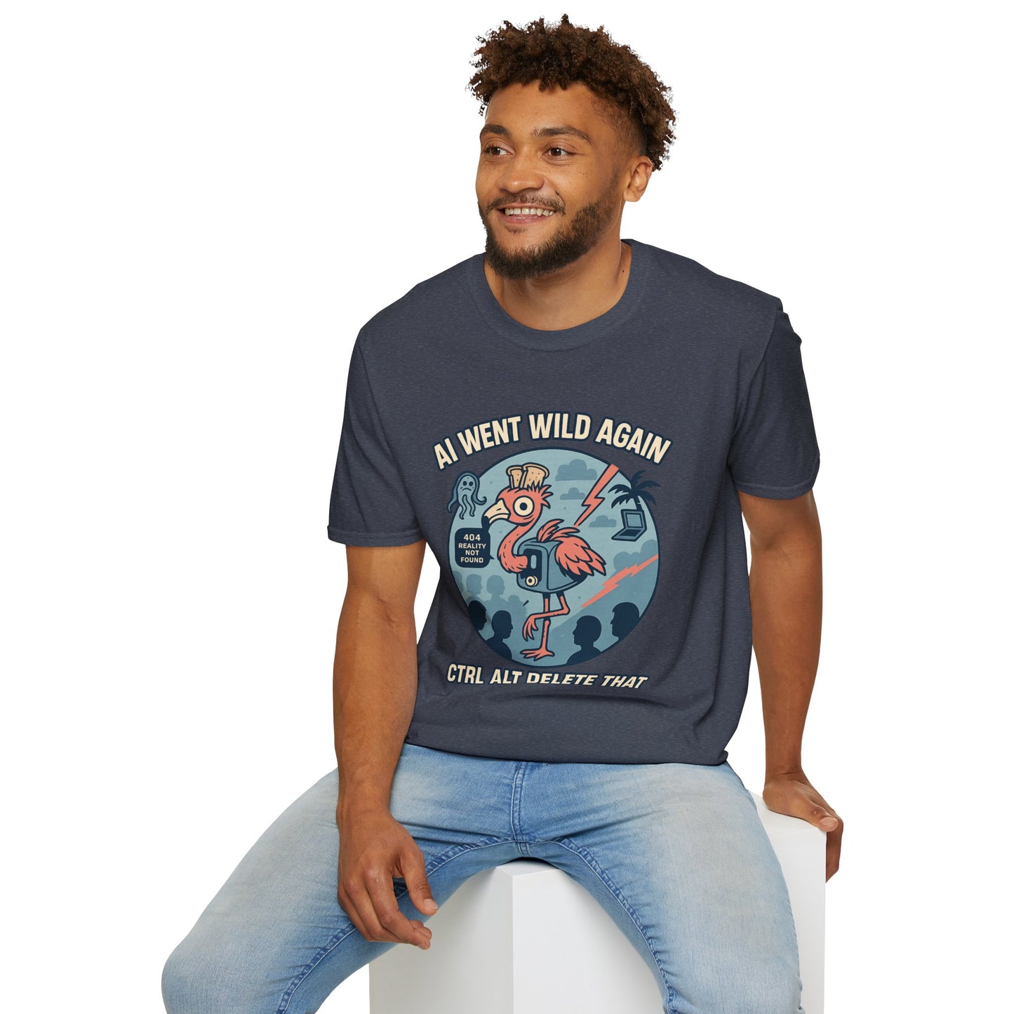 AI Gone Wild T-Shirt, Quirky Flamingo Tee