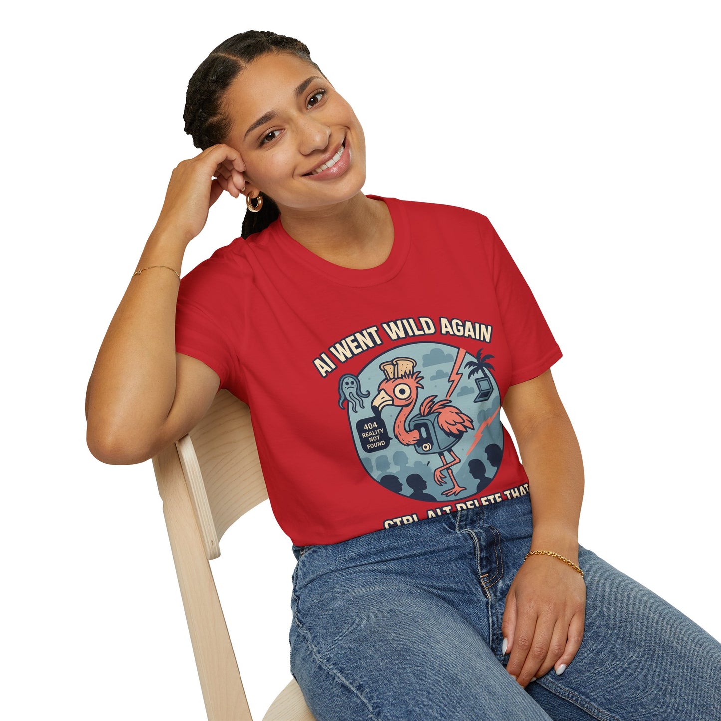 AI Gone Wild T-Shirt, Quirky Flamingo Tee