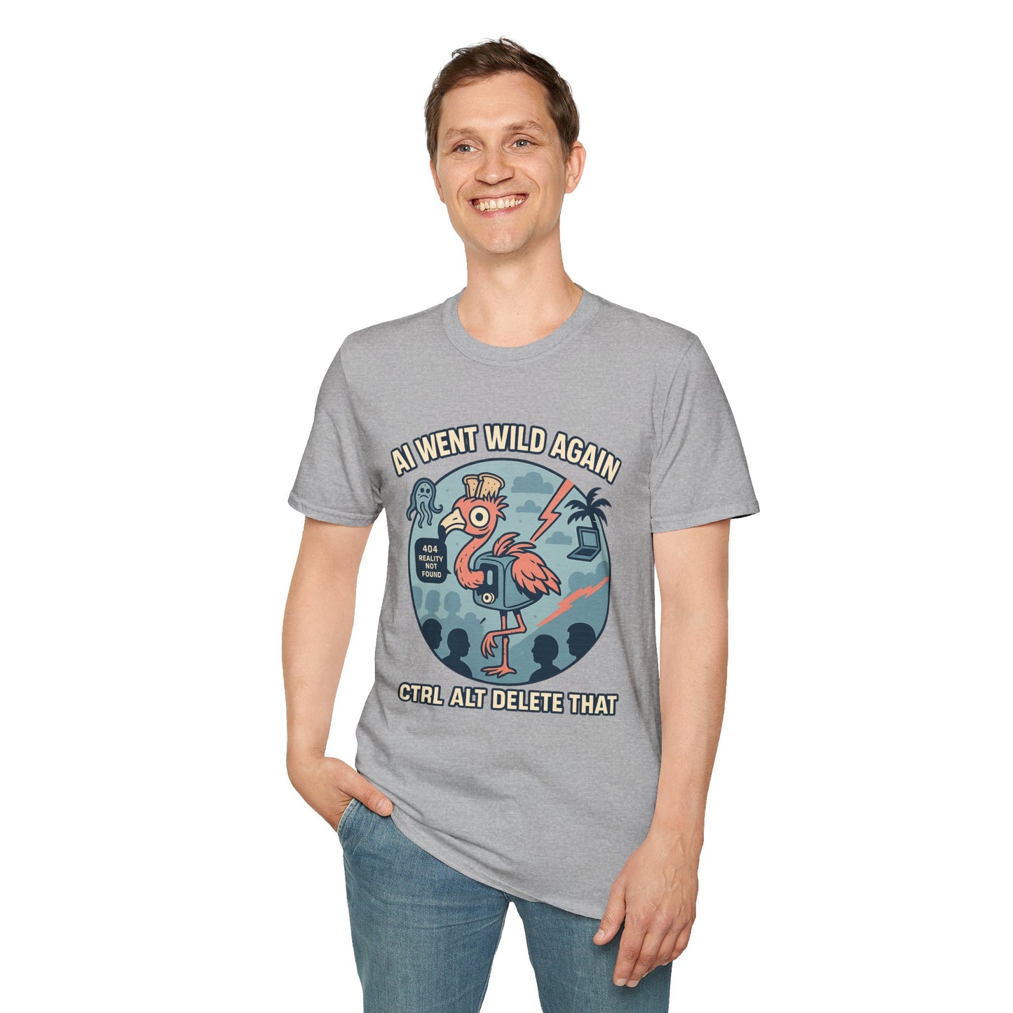 AI Gone Wild T-Shirt, Quirky Flamingo Tee