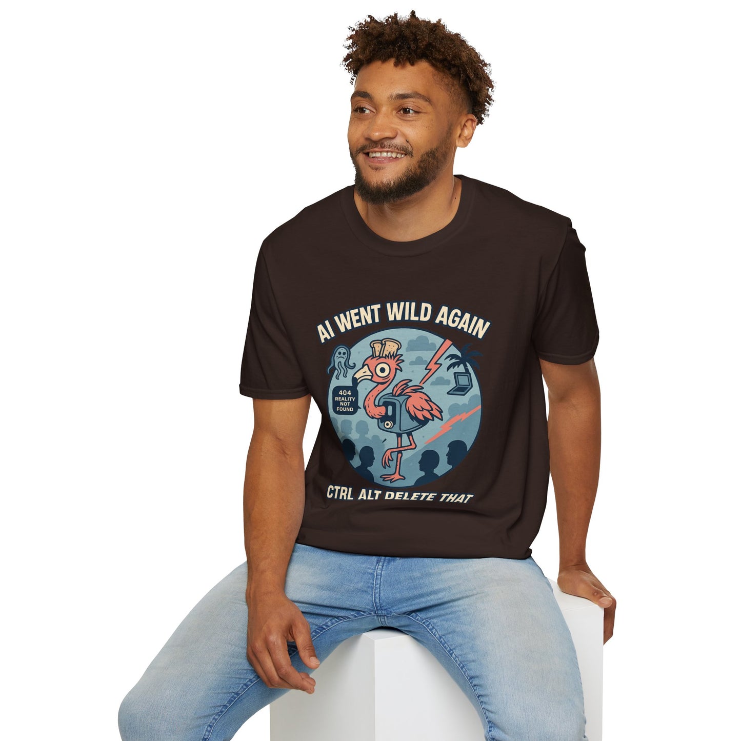 AI Gone Wild T-Shirt, Quirky Flamingo Tee
