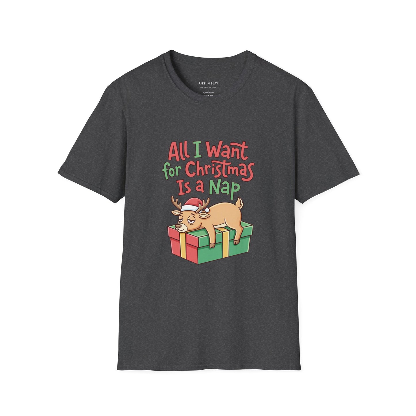 Christmas Nap T-Shirt — "All I Want for Christmas Is a Nap" Cute Reindeer Holiday Tee