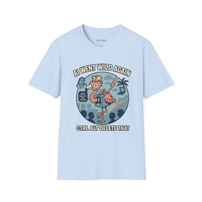 AI Gone Wild T-Shirt, Quirky Flamingo Tee