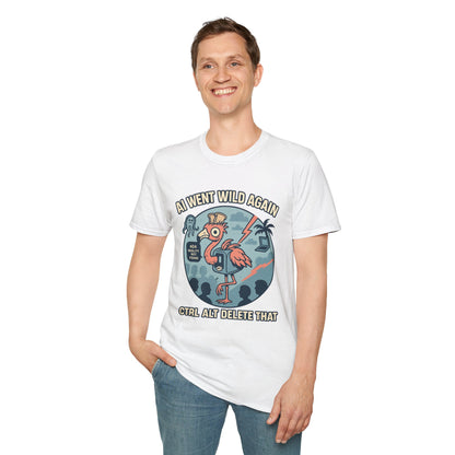 AI Gone Wild T-Shirt, Quirky Flamingo Tee