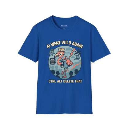 AI Gone Wild T-Shirt, Quirky Flamingo Tee
