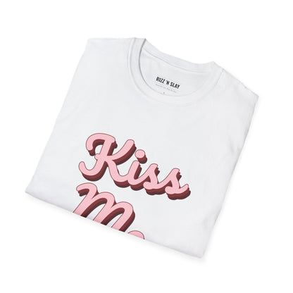 Kiss Me Graphic Tee - Pink Retro Script Valentine's Day Shirt