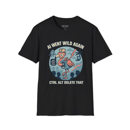 AI Gone Wild T-Shirt, Quirky Flamingo Tee