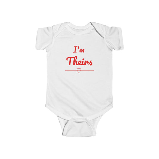 Infant Bodysuit "I'm Theirs" Red Script Baby Onesie – Newborn Gift & Adoption Announcement