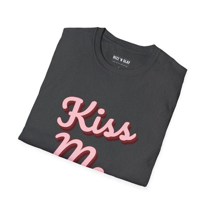 Kiss Me Graphic Tee - Pink Retro Script Valentine's Day Shirt