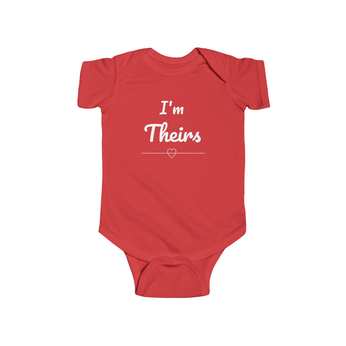 Infant Bodysuit "I'm Theirs" Red Script Baby Onesie – Newborn Gift & Adoption Announcement