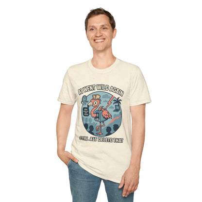 AI Gone Wild T-Shirt, Quirky Flamingo Tee
