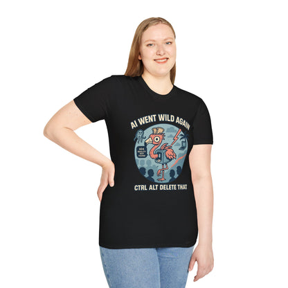 AI Gone Wild T-Shirt, Quirky Flamingo Tee