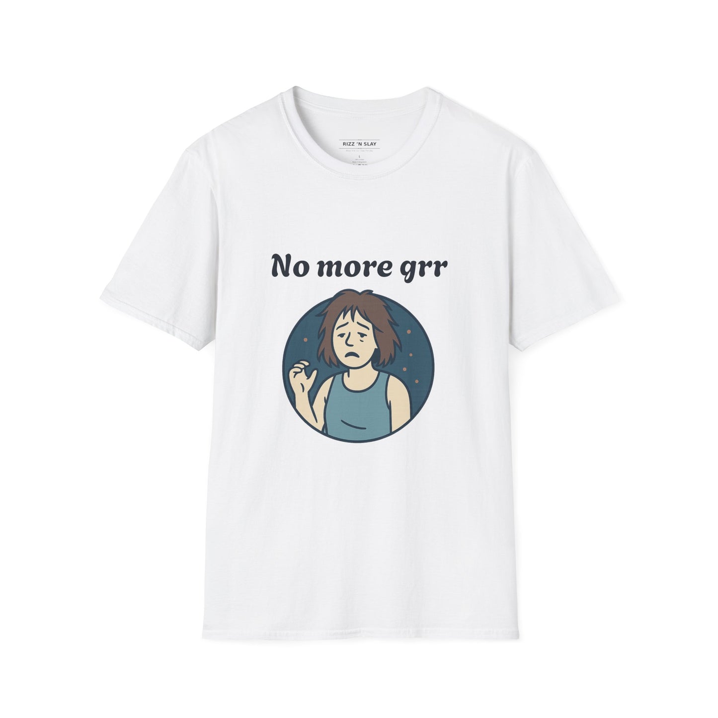 No More Grr Graphic T-Shirt — Playful Messy-Hair Roar Off Duty Tee