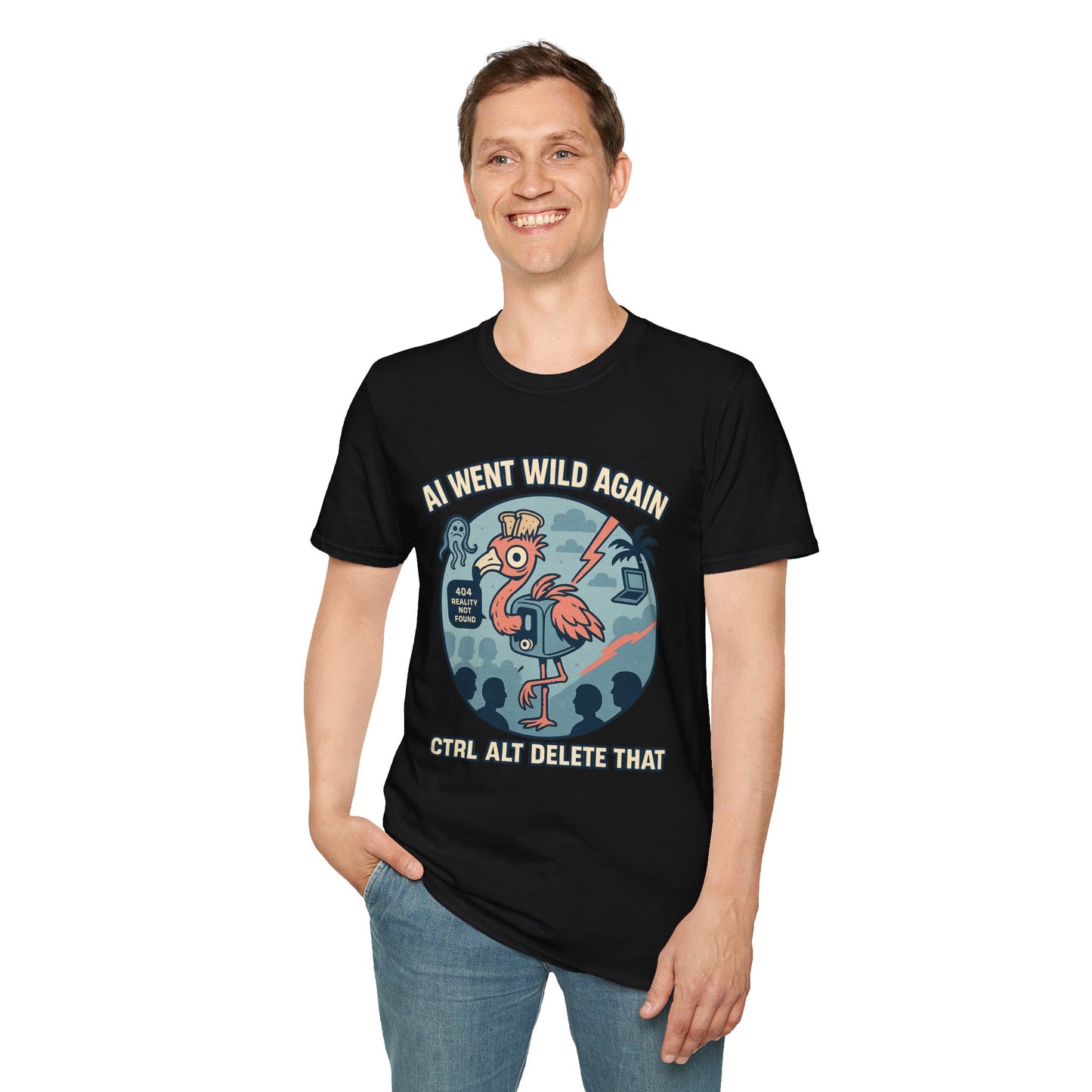 AI Gone Wild T-Shirt, Quirky Flamingo Tee