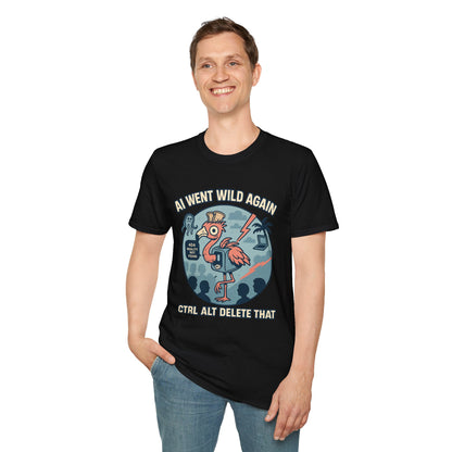 AI Gone Wild T-Shirt, Quirky Flamingo Tee