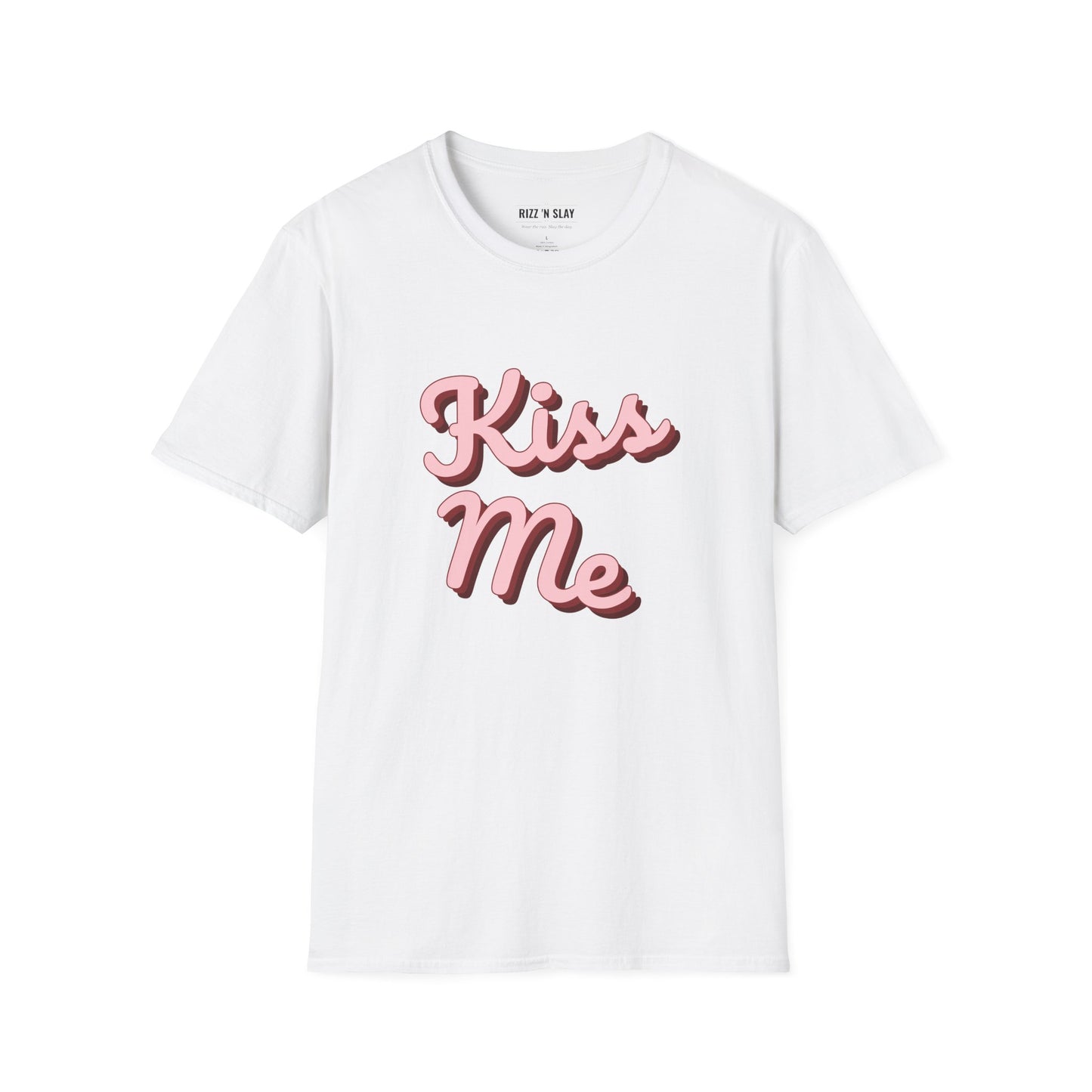 Kiss Me Graphic Tee - Pink Retro Script Valentine's Day Shirt