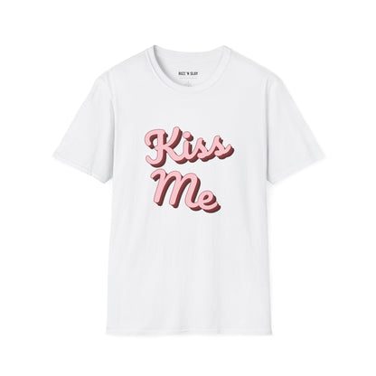 Kiss Me Graphic Tee - Pink Retro Script Valentine's Day Shirt