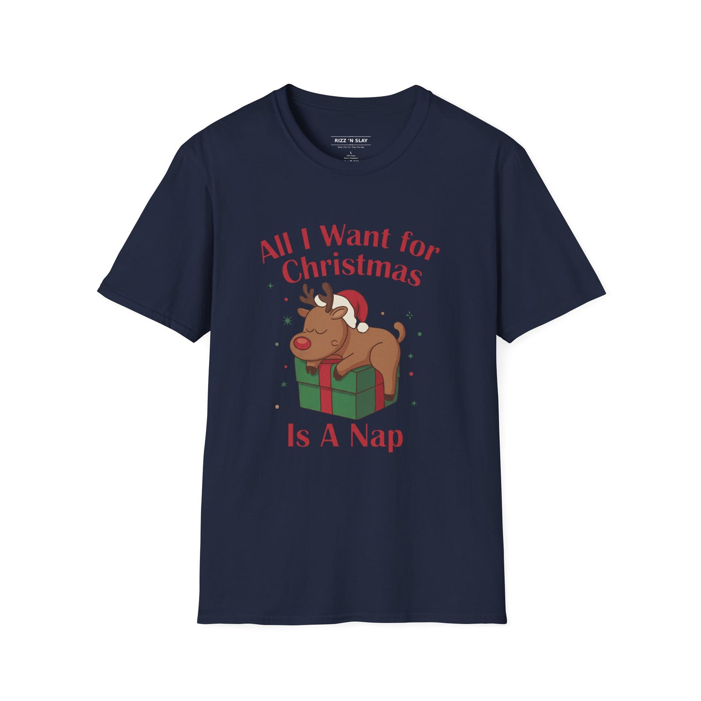Christmas Reindeer Nap T-Shirt — "All I Want for Christmas Is a Nap" Funny Holiday Tee